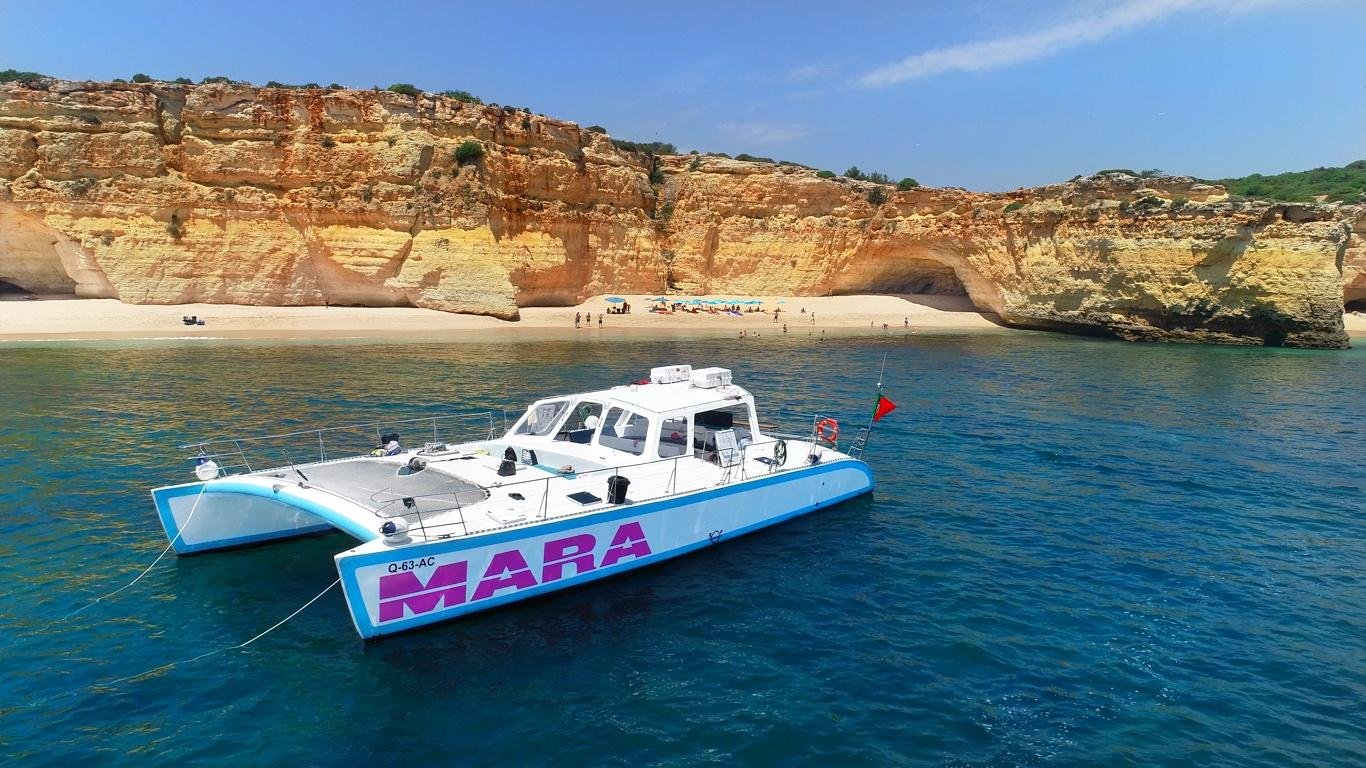 Catamaran MARA is very safe and stable offering you the best way to explore the enchanting rock formations caves and beaches of the Algarve. Our sundeck is very spacious and the opportunity to lay in the sun or the shade is available to all passengers. We are certain everyone will enjoy the scenery whilst relaxing.