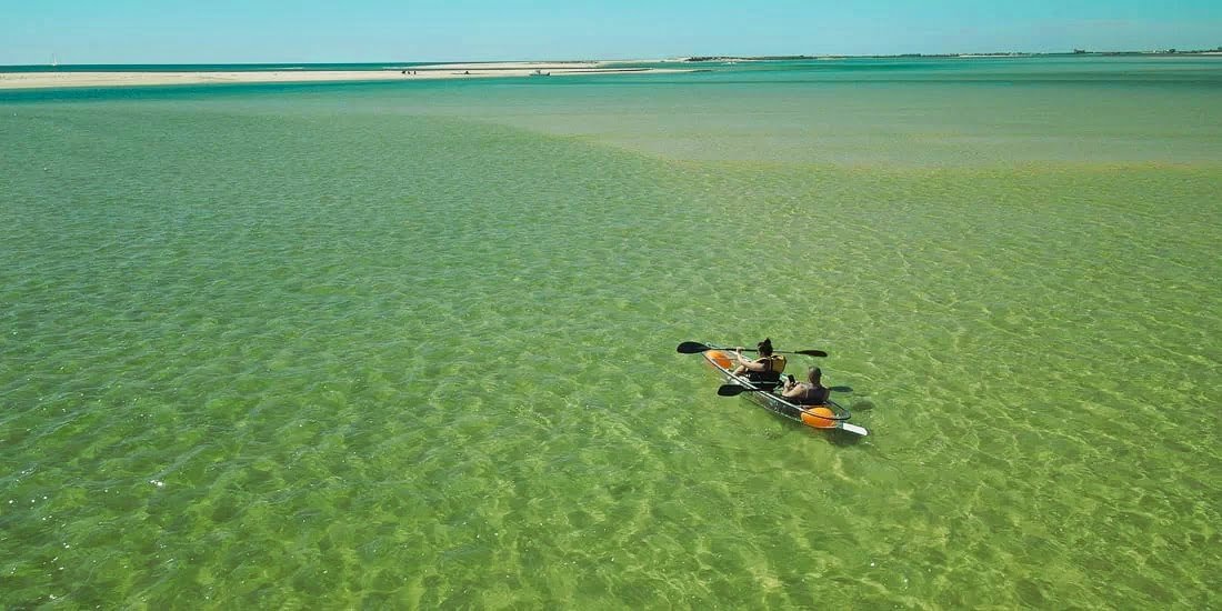 Experience the Ria Formosa Natural Park in Fuseta like never before with our exclusive Transparent Kayak Rental. Glide over the crystalline waters in a fully transparent kayak