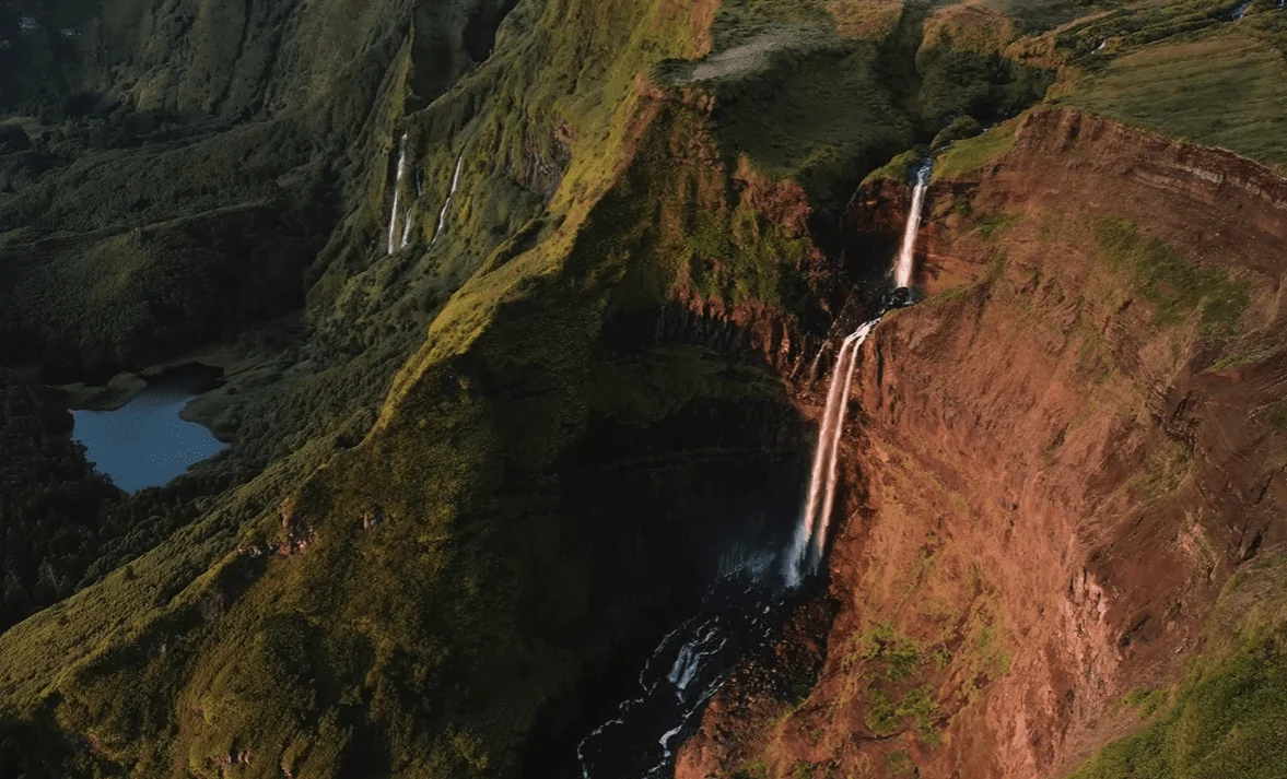 Waterfall descending a steep cliffside