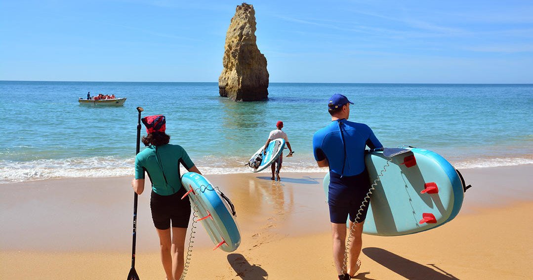Paddleboarding Benagil caves at Sunrise