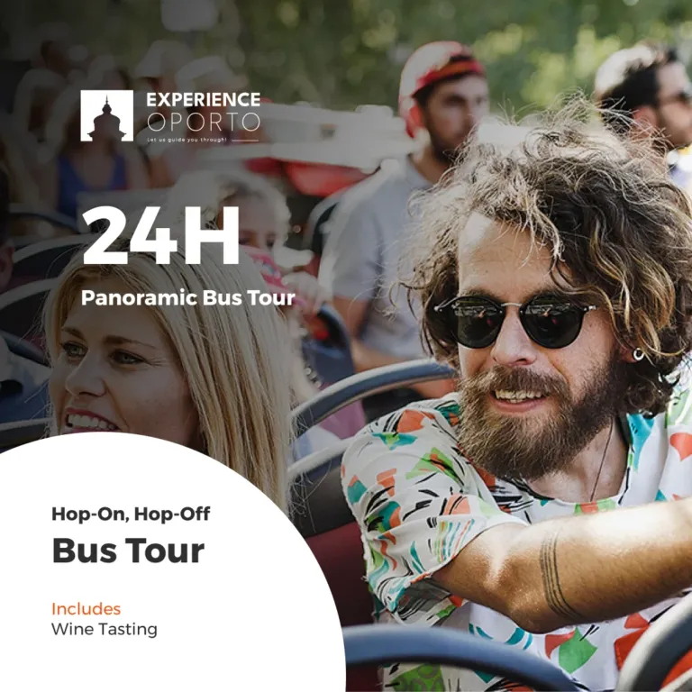 Promotional card: '24H panoramic bus tour – hop-on, hop-off bus tour'