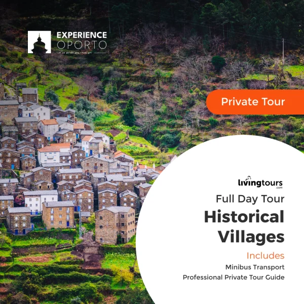 Promotional card showing a schist village, labelled 'Historical villages tour – full day, private tour'