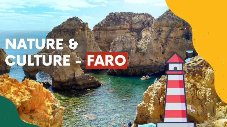 Video cover 'Nature & culture – Faro' with a rocky coast and a red-and-white lighthouse