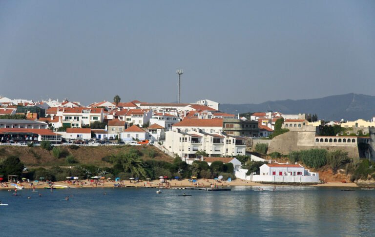 The town of Vila Nova de Milfontes on the Mira estuary