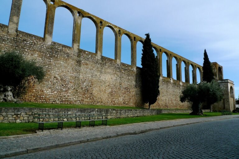 The medieval walls of Serpa crowned by the old aqueduct
