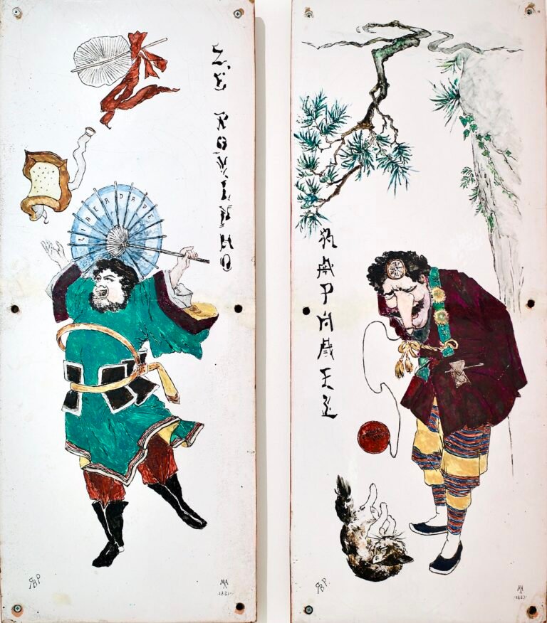 Ceramic plates with the figures of Zé Povinho and Raphael, dated 1883