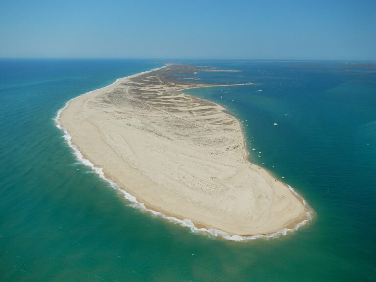 Aerial view of the Culatra barrier island in the Ria Formosa