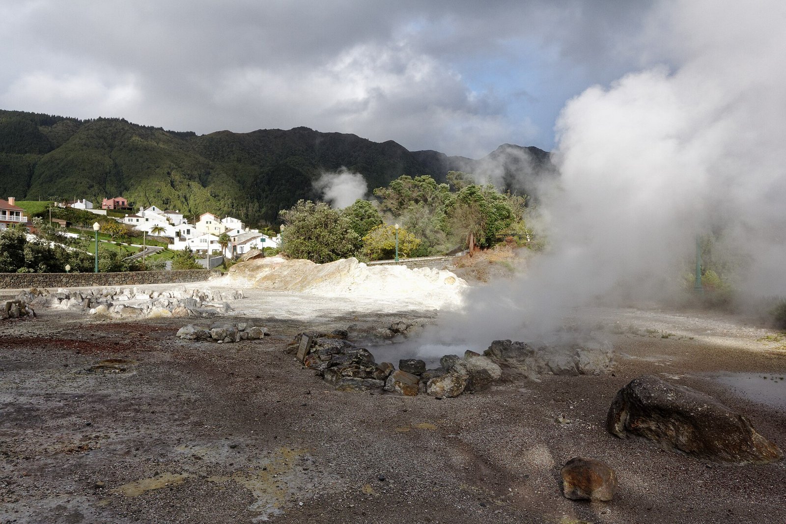 Steaming caldeiras and fumaroles in the village of Furnas
