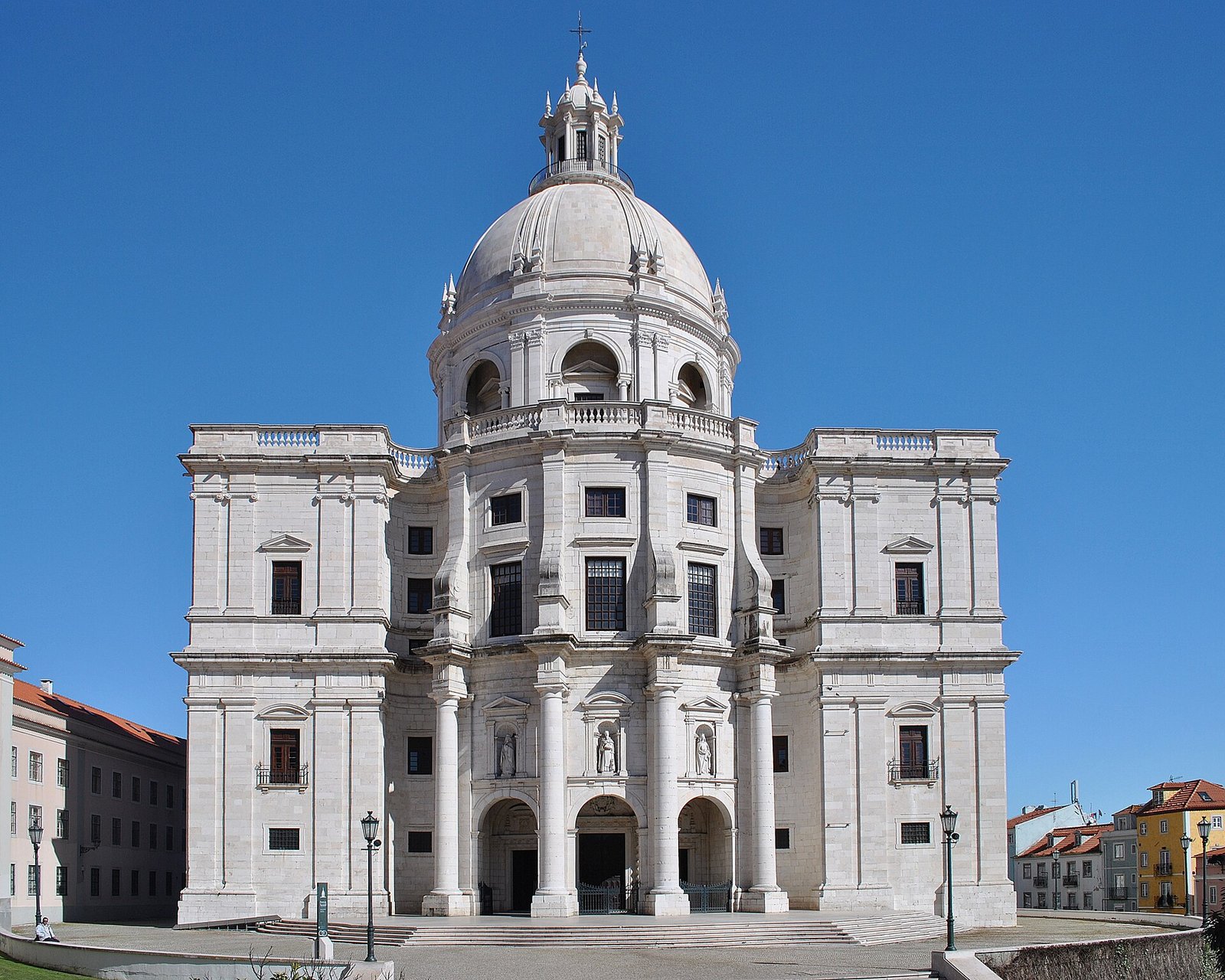 The white dome and baroque facade of the National Pantheon in Lisbon