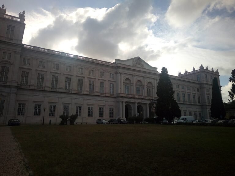 The neoclassical facade of the Ajuda National Palace in Lisbon