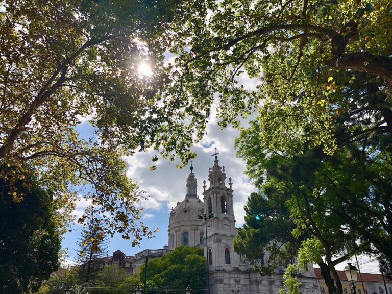 The white dome of the Estrela Basilica seen from the Estrela Garden