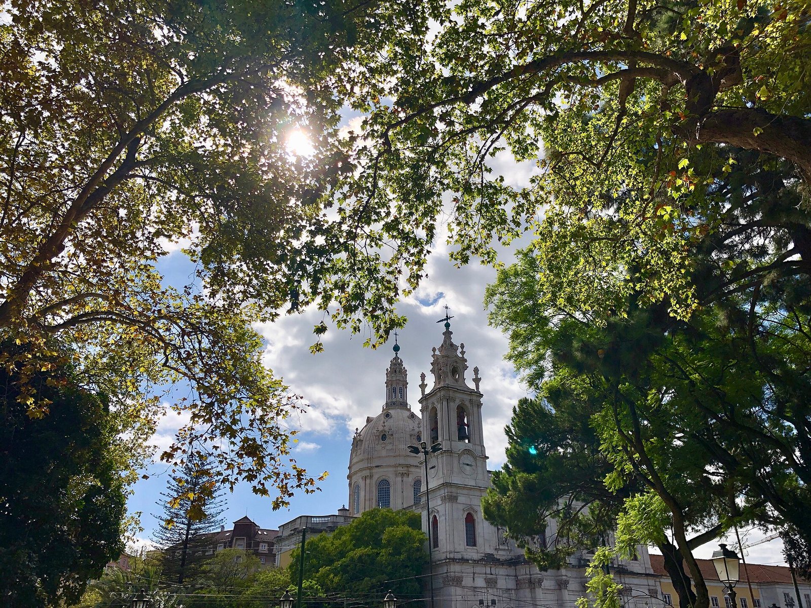 The white dome of the Estrela Basilica seen from the Estrela Garden