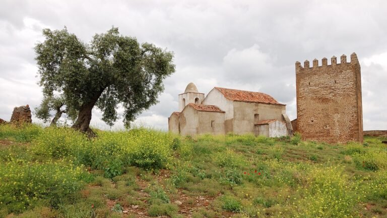 The isolated walls and keep of Noudar Castle on the Spanish border