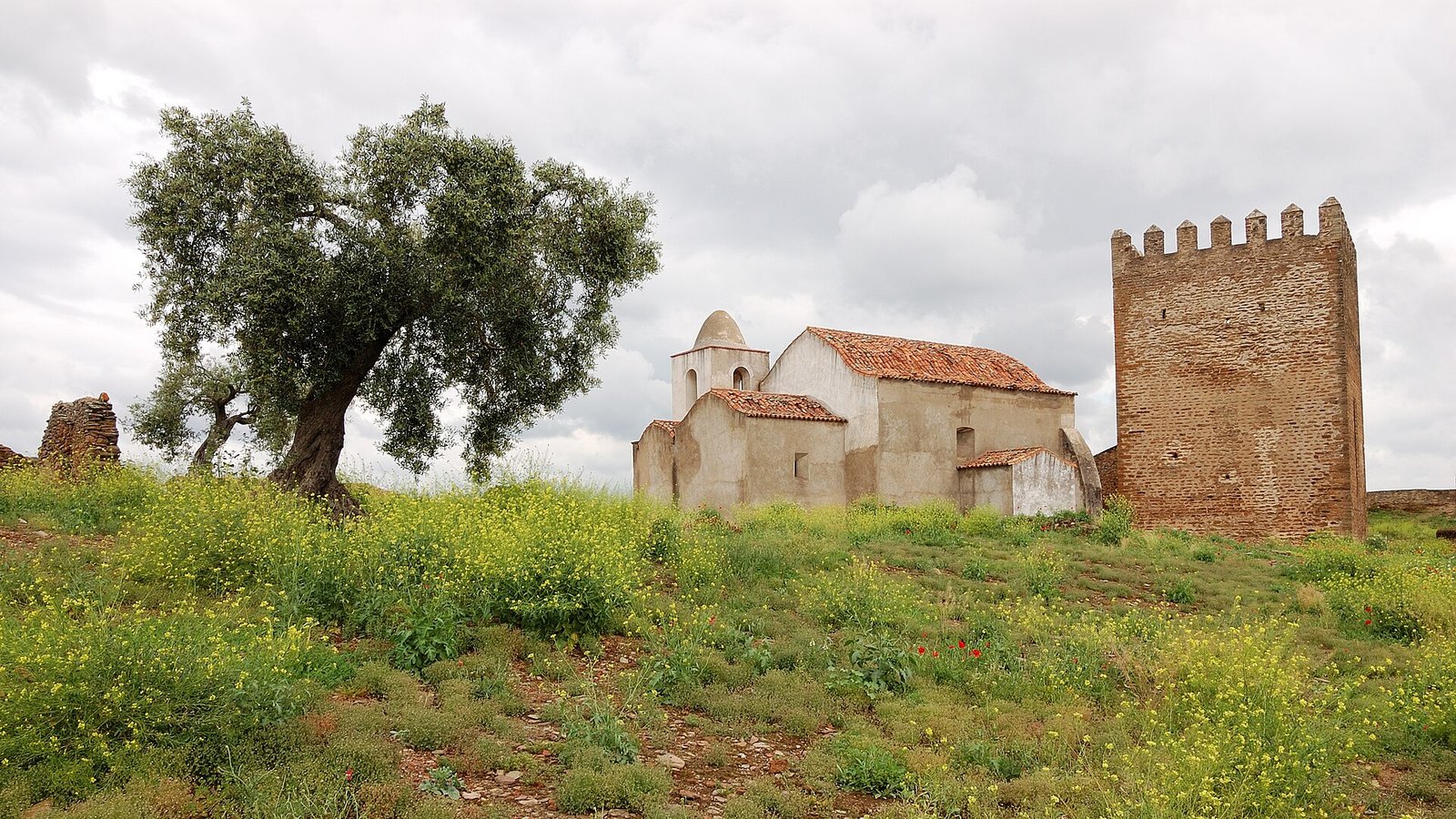 The isolated walls and keep of Noudar Castle on the Spanish border